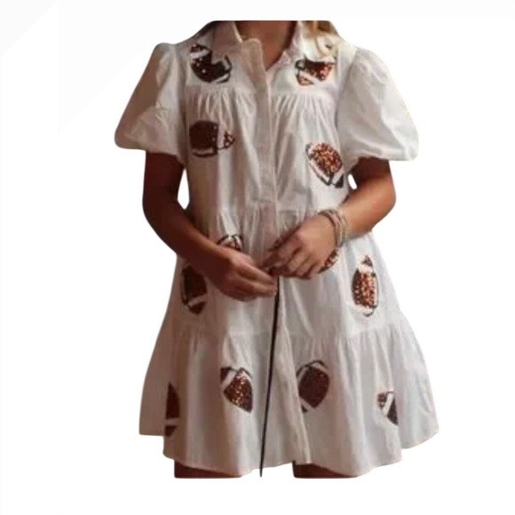 Peach Love California Dresses & Skirts - Peach Love California White Sequin Football Tiered Mini Dress Game Day XL